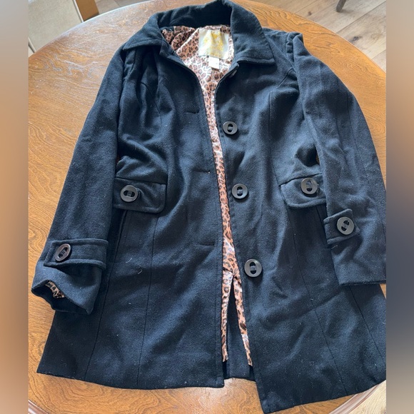 Jackets & Blazers - Wet Seal Black Cheetah Line Peacoat, size medium.